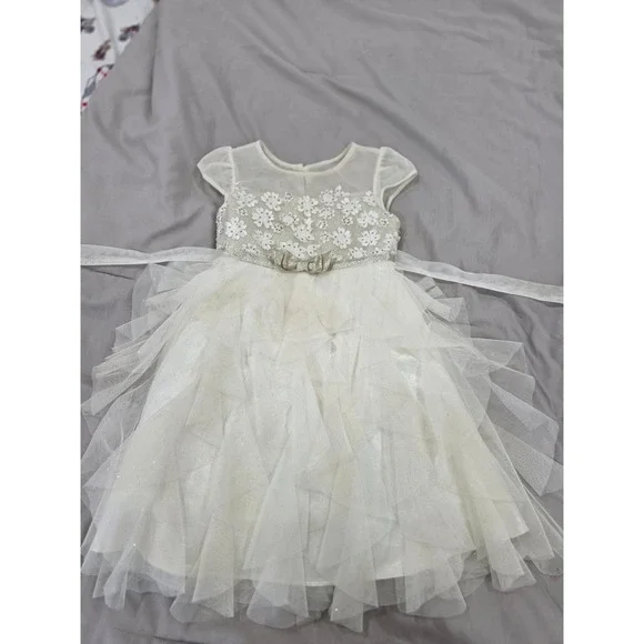 Jona Michelle Girl's White‎ Flower Girl Dress Special Occasion Party Size 6