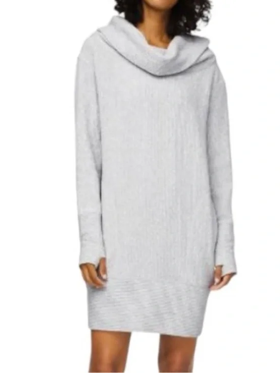 Lululemon Along the Way Cozy Ribbed Dress Mini Grey Mock Neck Knit Size S