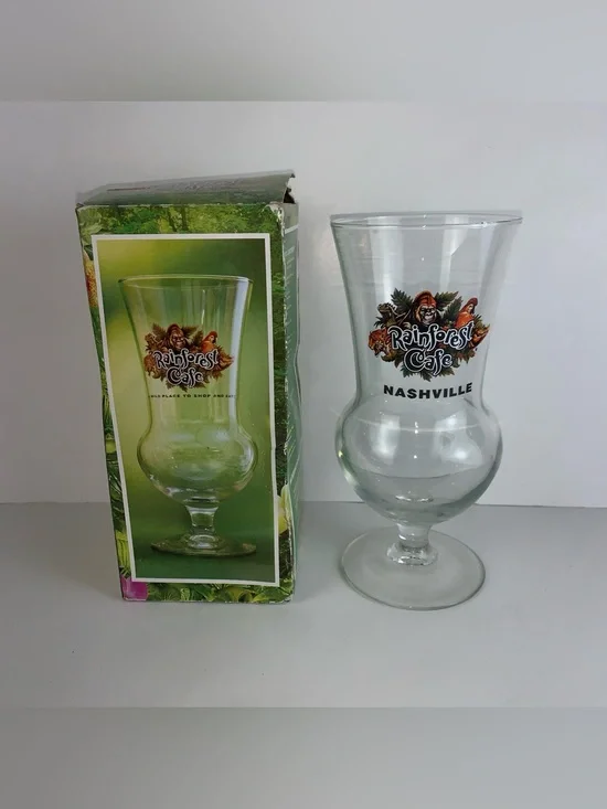 Rainforest Cafe  Nashville souvenir Drinking Glass with Box ~ 8