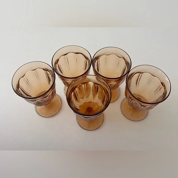 Vintage‎ Noritake Water Goblets Provincial Amber 5.75” Japan Set of 5