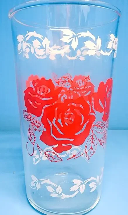 Vintage Red Rose 8 oz Drinking Glass 4 3/4