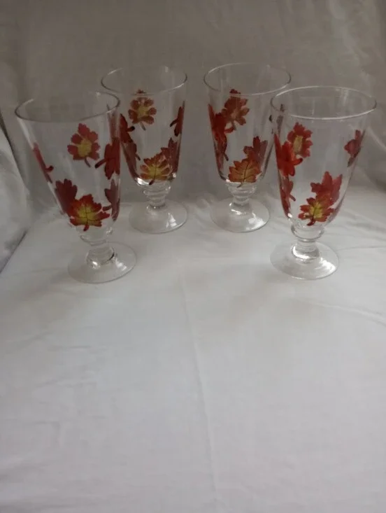 Noble Excellence Autumn Leaf Design Pedestal Iced Tea/Water Goblets- Set of 4