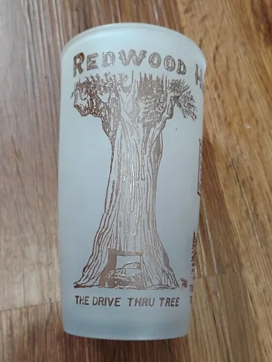 Vintage Redwood California Drive-Thru Tree Highway 101 Frosted Glass