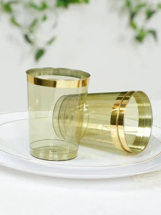 Transparent Sage Green Elegant Gold Trim Tumblers 25 Pack