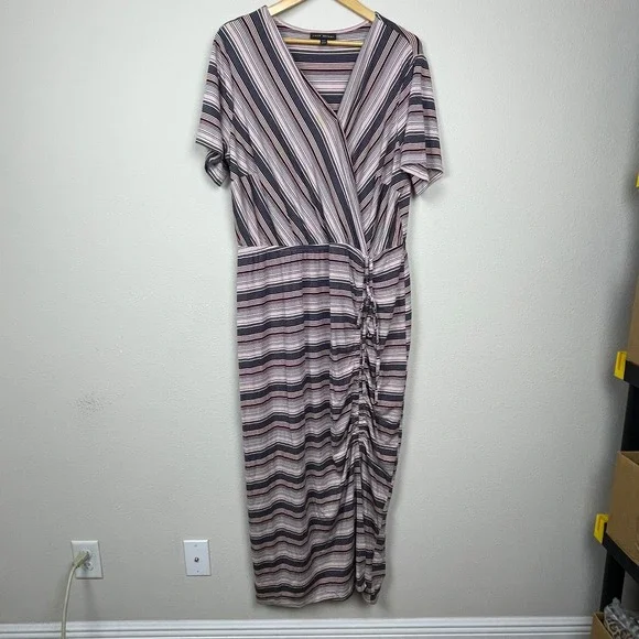Lane Bryant Surplice Maxi Dress‎ Women's Sz 18/20 Striped Jersey Casual Ruched