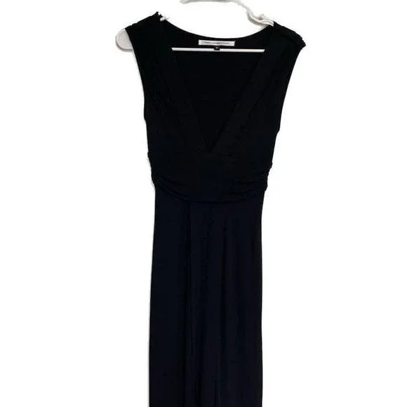 Diane von Furstenberg Black Sleeveless V Neck Dress Glam‎ Minimalist 2