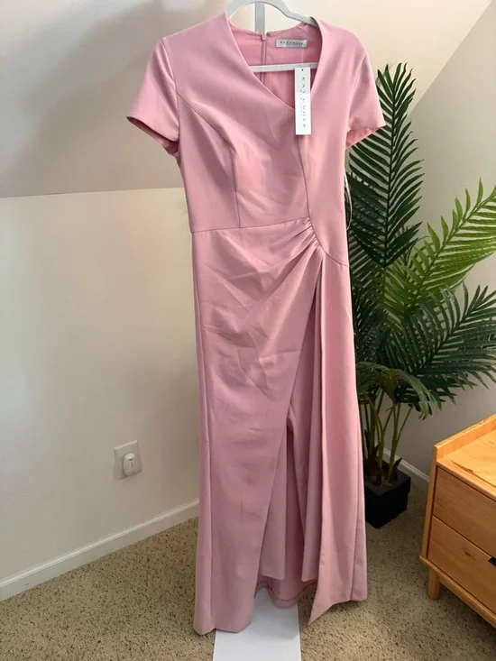 Kay Unger Walk Thru cap sleeve mauve rose dress‎ pant jumpsuit size 6