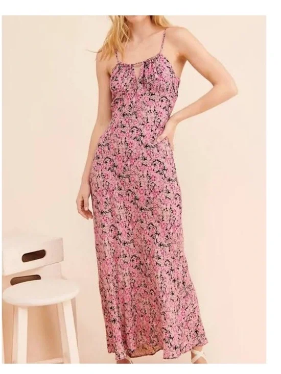 NWT Free People size L Bon Voyage midi dress in black combo