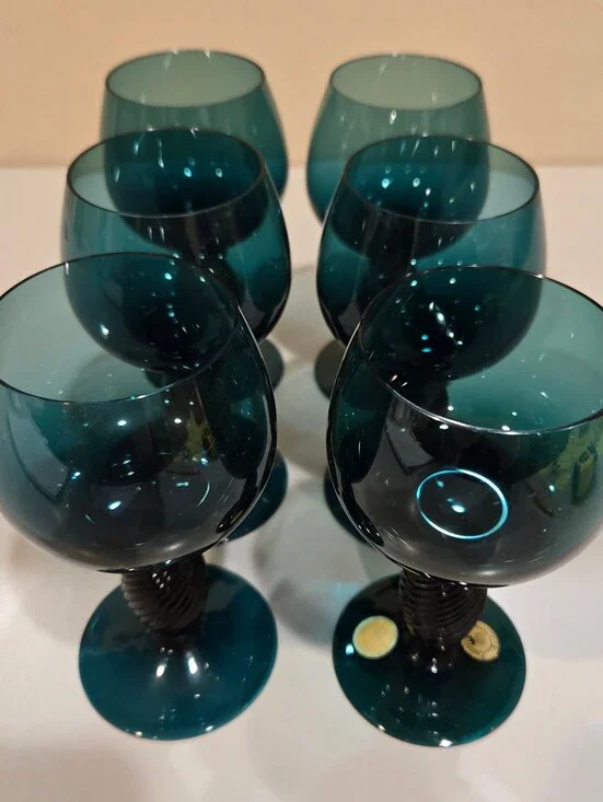Vintage Pieroth Romer Teal Glass Cordial Set - Elegant Home Dining Glassware