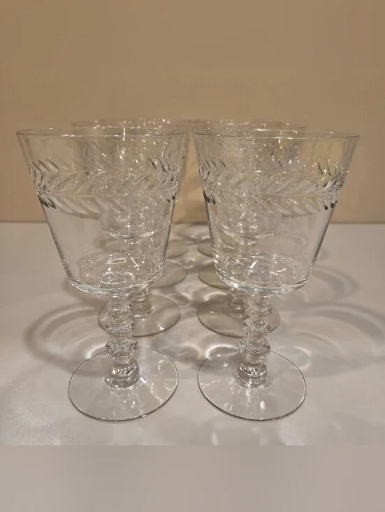 Vintage Tiffin-Franciscan Crystal 10oz Wine Goblets In Woodstock Pattern X 8