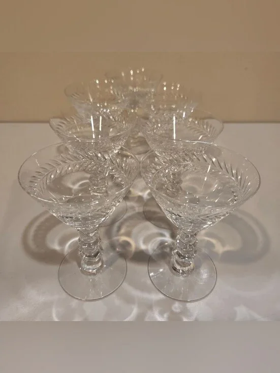 Vintage Tiffin-Franciscan Crystal Sherry Stemware In Woodstack Pattern X 7