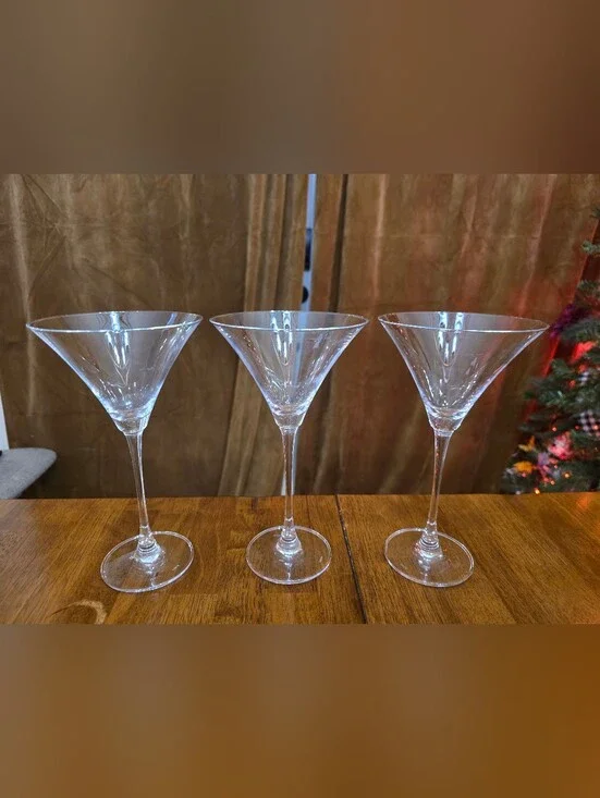 Set of 3 Signed Lenox Tuscany Classics Crystal Martini Glasses Cocktail Stemware