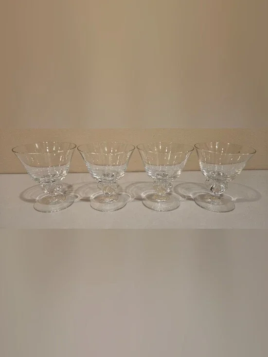 Vintage Astrid Five Lobe Stem Clear Glass Dessert Coupes - Set of 4