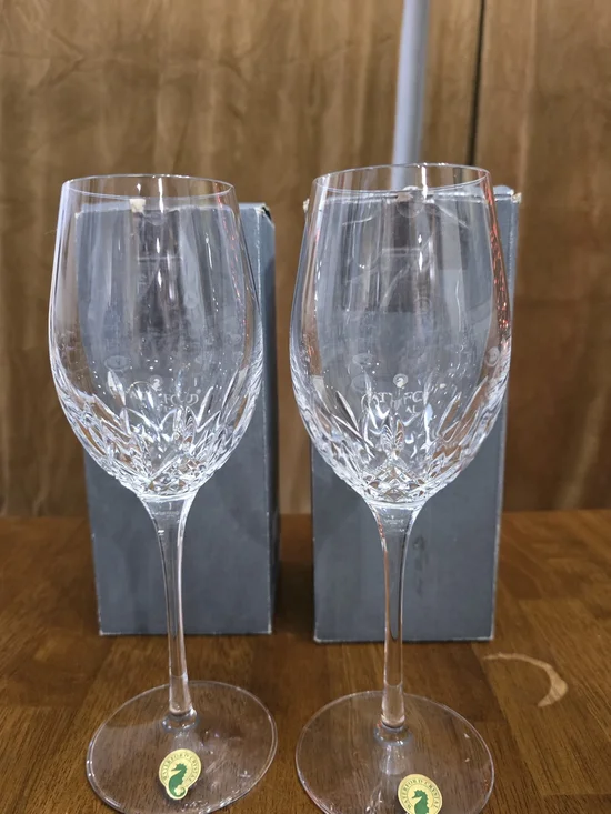 NEW Pair Od Waterford Lismore Essence White Wine Lead Crystal Glasses Set Of 2