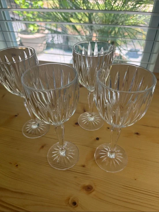 Cristal D’Arques 4- Clear Cut-Style Crystal Wine Goblets
