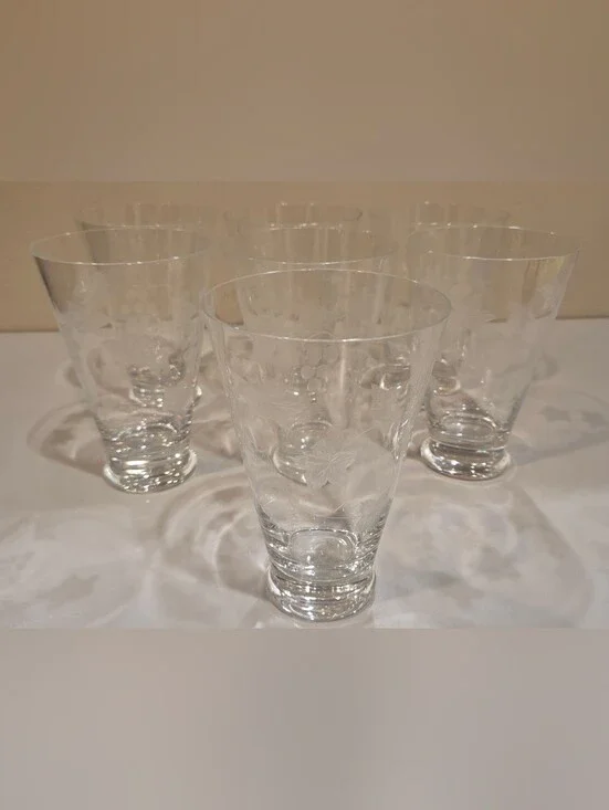 Crate And Barrel Calistoga Crystal Etched Highball Glasses - Clear Set of 7