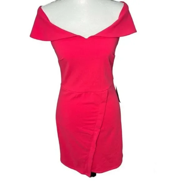 New! The Vanity Room Off the Shoulder Bodycon Barbiecore Pink Midi Dress Sz S