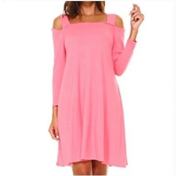ISAAC Liev Pink Rayon Cold Shoulder Mini Dress