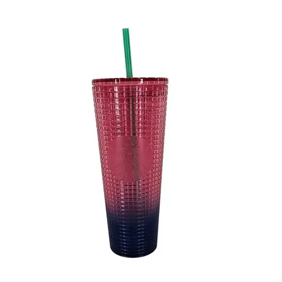 STARBUCKS 2022 COLLECTIBLE TUMBLER – RED TO BLUE GRADIENT – TEXTURED GRID – 24OZ