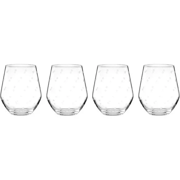 Set of 4 Kate Spade New York Larabee Dot stemless wine glasses. NWT in box