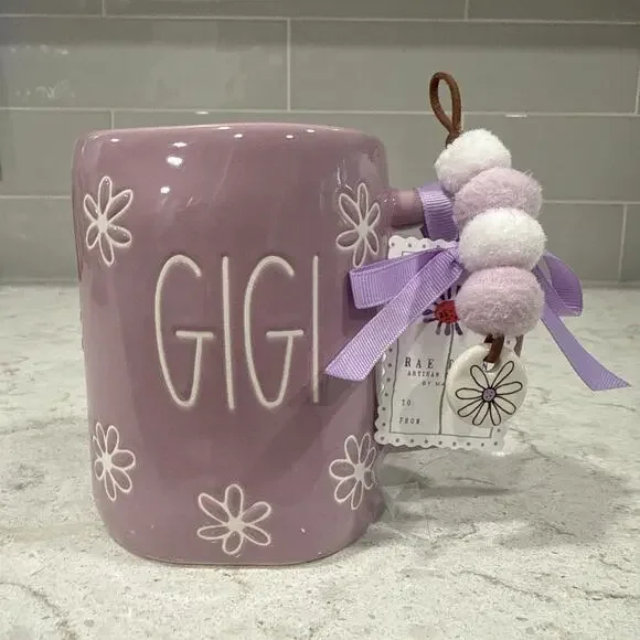 GIGI Rae Dunn Purple 19oz Mug Cup Daisy Flowers with Key Chain Mother’s Day 2026