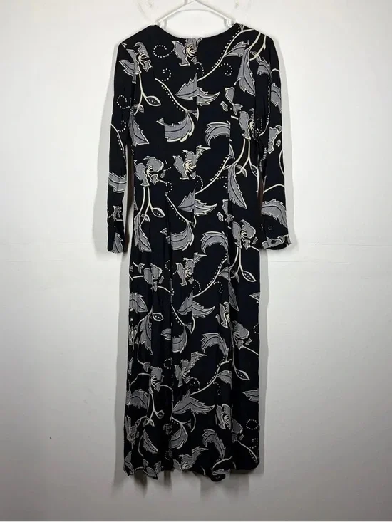 Black Floral-Print Long Sleeve Maxi Dress