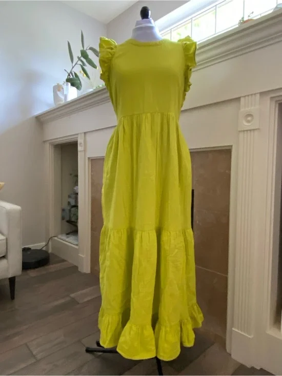 NWT Universal Thread Bright Lime Flutter Sleeve Maxi Dress
