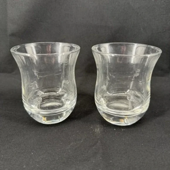 Set of 2 Clear Flared Glass Drinking Glasses Weighted Base 3.25in Tall