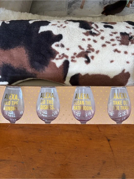 Stemless Wine Glasses with Gold 'Alexa' Text - Rose and Gold (Set of 4 in Box)