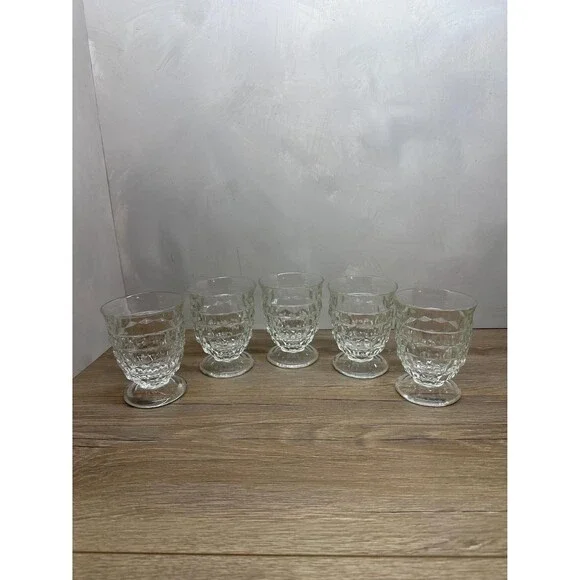 Vintage 1960s Indiana Glass Whitehall Cubist Clear Short Tumbler Glass Set of 5