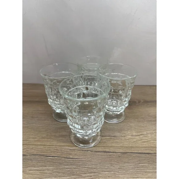 Vintage 1960s Indiana Glass Whitehall Cubist Clear Glass Set Mid Century