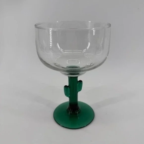 Libbey Cactus Margarita Glass Green Saguaro Stem Clear 12oz Southwest Fiesta