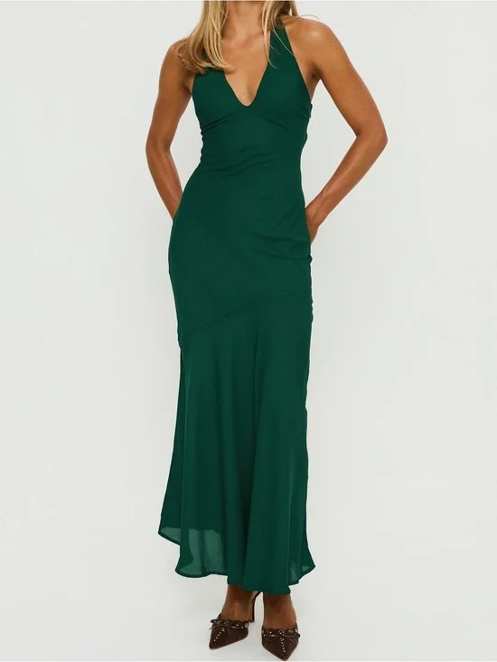 Princess Polly Luannie Halter Scarf Tie Maxi Dress Emerald Sz 8
