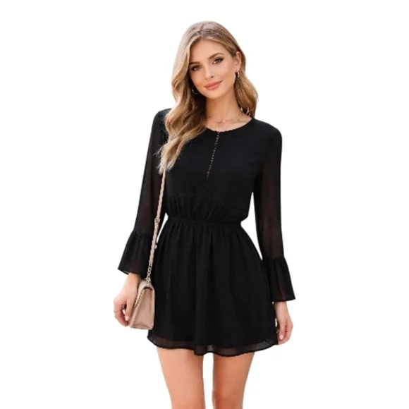 Xtraordinary Black Mini Dress with Flared Cuffs Juniors Large