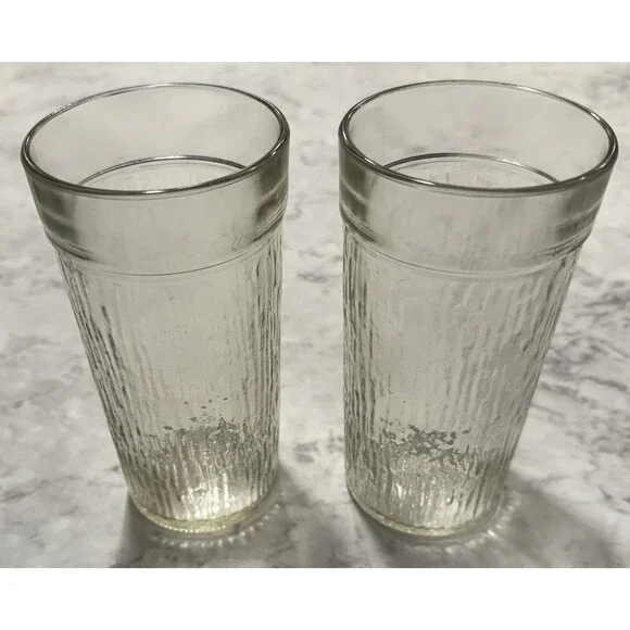 2 Kerr Glass Drinking Tumblers Bark Icicle Textured 406