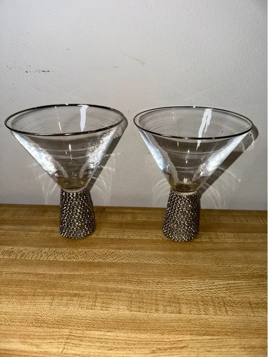 Set of 2 Premium Rhinestone Jeweled Stem Champagne Glasses