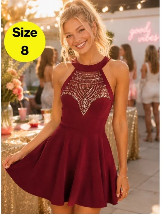 2/for $20 🪩 B. DARLIN Fit & Flare Mini Dress, Gold Embellishments (Women’s 7/8)