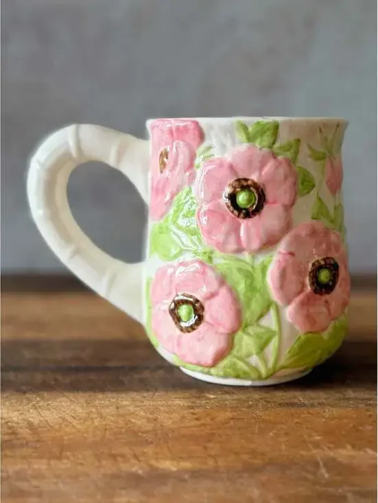 Vintage Shafford Fleurs du Jour Mug 1988 | Embossed Pink Floral Coffee Cup