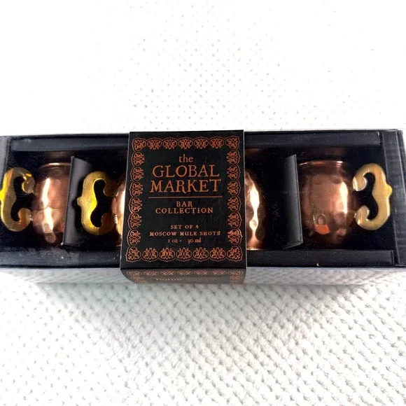 The Global Market Bar Collection Set of 4 Moscow Mule Shot Glasses 1oz Copper