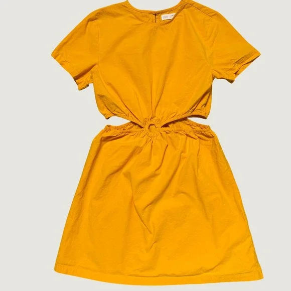 Zara Mustard Yellow Cotton Cut-Out O-Ring Mini‎ Dress Size 13-14 164cm