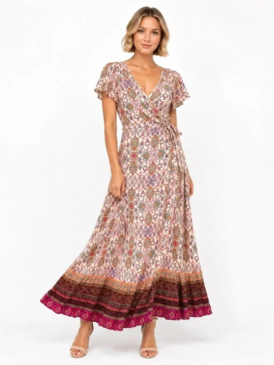 Patrons of Peace Boho Crinkly Faux Wrap Maxi