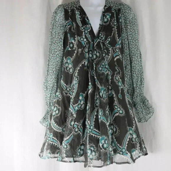 New Celia Birtwell Express 0 Gray Teal Floral Mini