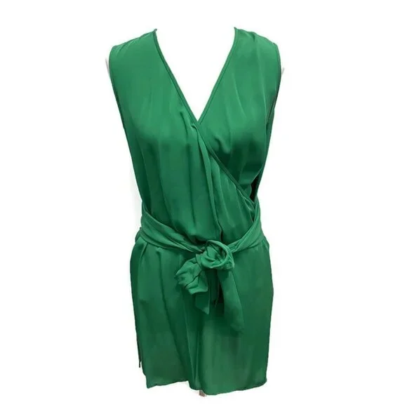 Diane Von Furstenberg Green Silk Faux Wrap Dress