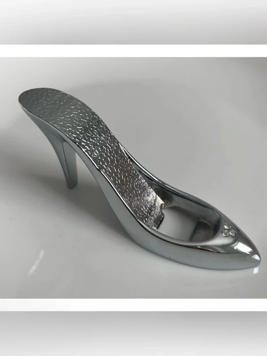 VNTG Silver Tone High Heel Shoe Bottle Opener Rhinestone Accents Cinderella Gift