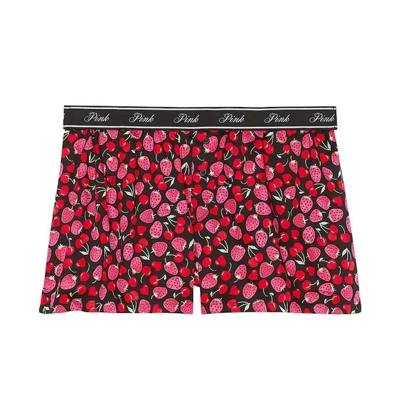 Victoria’s Secret PINK Black Fruit Cherry Strawberry Pajama Sleep Shorts Small