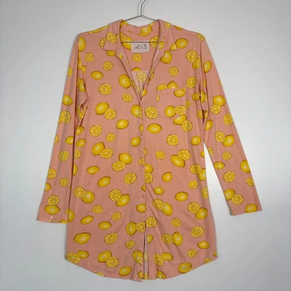 The Cat's Pajamas‎ Women Nightshirt Size M Pink Lemon Print Pima Cotton Modal