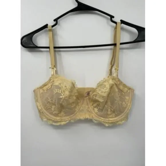 Victoria's Secret 32DD Dream Angels Demi Bra‎ Women Yellow Floral Lace Unlined
