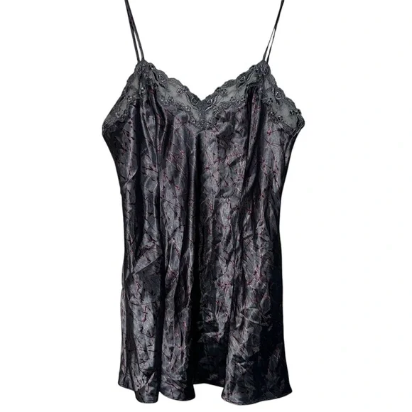 Victoria’s Secret Chemise Charcoal and Burgundy Gray Lace Satin Size Large