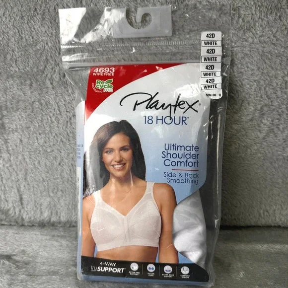 Playtex 18 Hour Ultimate Shoulder Comfort Wirefree Bra 4693 White 42D New