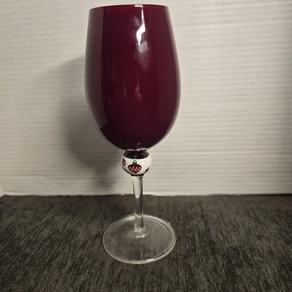 Holiday Hand Painted Cranberry Red Wine Glass Christmas Ornament Stem 9 Inch